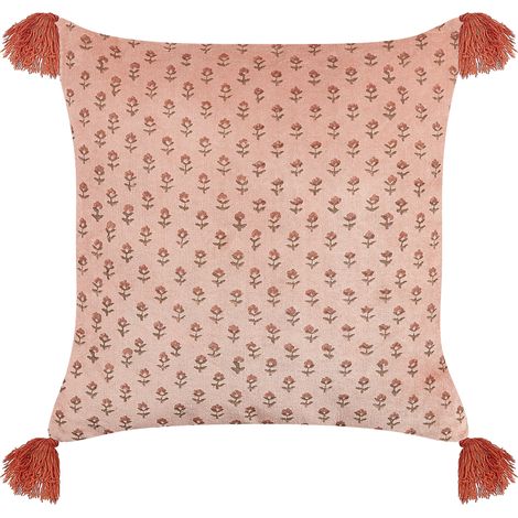 Cojín de terciopelo rosa 45 x 45 cm algodón patrón floral bloque impreso Rumhora