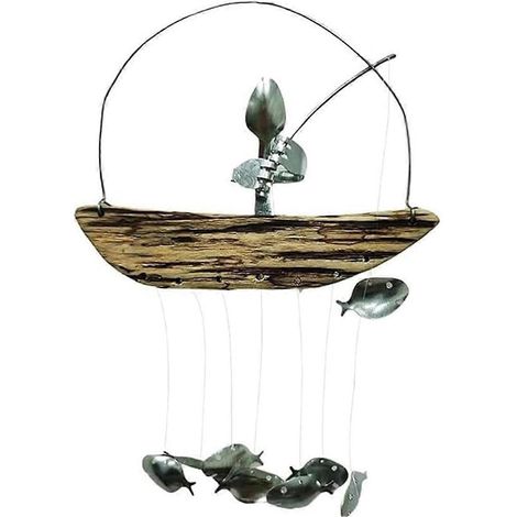 Carillon éolien artisanal en forme de cuillère de pêcheur, sculpture de poisson, C-- (1/5)