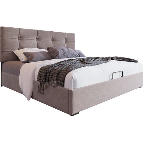 Doppelbett mit Bettkasten aus Samt 140 x 200 cm, Verstellbares Kopfteil, ohne Matratze, Hellgrau (1/5)
