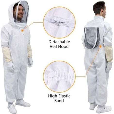 Combinaison Apiculteur - Coton Épais 320 g/m² - Capuche Réglable avec Voile Intégré - Fermeture Éclair Renforcée - Gants Cuir Inclus - Taille Unique (1/4)