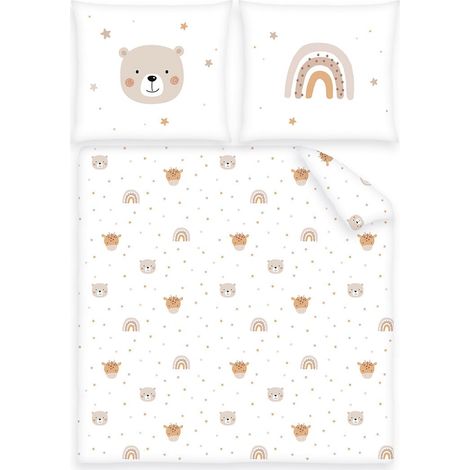 Parure de Lit Bébé, Taie d'Oreiller 35 x 40 cm avec Rabat, Housse de Couette 80 x 80 cm avec Rabat, Coton, Blanc (1/5)