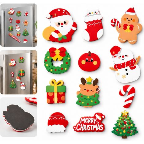 Set de 12 Pieces Aimants Refrigerateur de Noel en PVC Souple 25 x 13,8 x 1 cm 0,1 kg avec 12 Motifs Festifs pour Frigo et Cuisine (1/5)