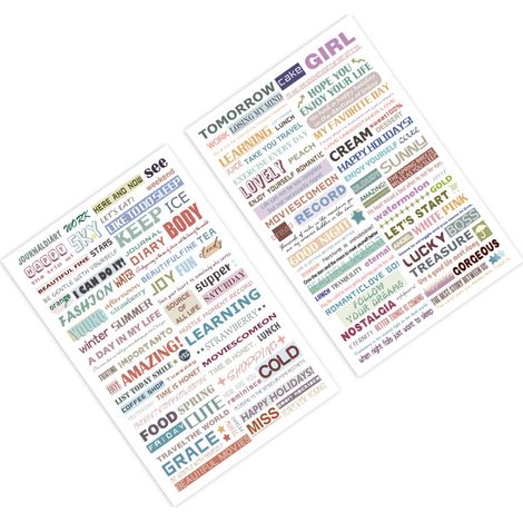 Lot de 4 autocollants preppy mignons esthétiques avec mots en anglais faciles à coller pour scrapbook carnet étiquette frigo journal (1/5)
