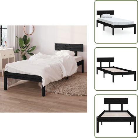 Massivholzbett Schwarz Kiefer 90x200 cm - Holzbett - Kiefernholzbett - Singlebet - Doppelbett - Bett Mit Kopfteil (1/5)