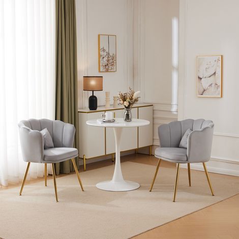 Chaise de salon velours dossier pétale - Pieds dorés rembourrée - Lot de 2 avec coussin papillon (1/5)