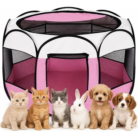 Parc pliable pour chiot - 74 x 74 x 43 cm - Enclos pour la maison - Enclos pliable pour chiens, chats, lapins, intérieur et extérieur (rose) (1/5)