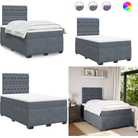 Boxspringbett mit Matratze Dunkelgrau 120x200 cm Samt - Boxspringbett - Doppelbett - Samtbett - Luxusbett - LED Beleuchtung - Home & Living (1/5)