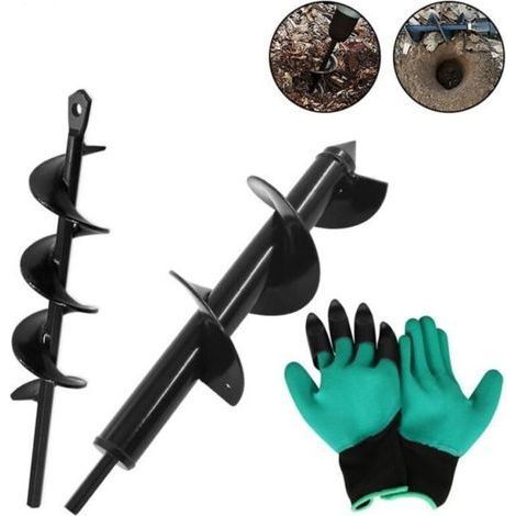 pair 2 Pcs Mèche Jardin tarière + Gants Outil de Jardinage pour Faire Trou Planter des Arbres, arbustes, Outils de plantation et jardin (1/4)