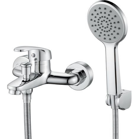 Mitigeur Monocommande Bain Douche, Robinet Baignoire avec Douchette et Flexible de Douche, Mitigeur de Douche Mural, Chromé (1/5)