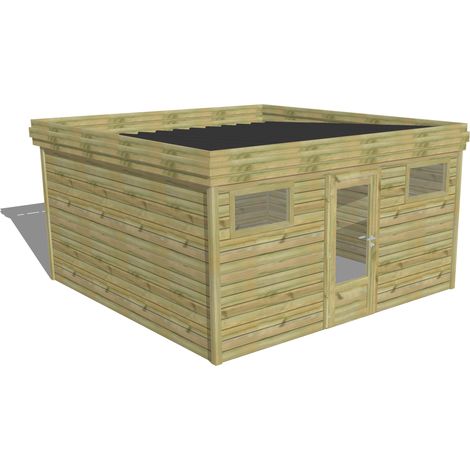 ABRI DE JARDIN bois Pin autoclave 27mm - 4,34x4,34m / 18,8m2 - Bac acier - Abri Français (1/5)