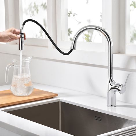 SUMERAIN Mitigeur de Cuisine avec Douchette Escamotable Double Fonction Bec en Acier Inoxydable Sans Plomb - Finition Chromage Brillant (1/5)