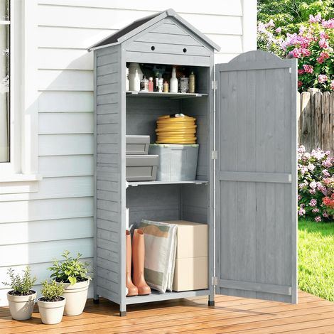 Caseta de jardín de madera, extra alta, con estante ajustable, puerta magnética, ventilación de techo galvanizado (1/5)