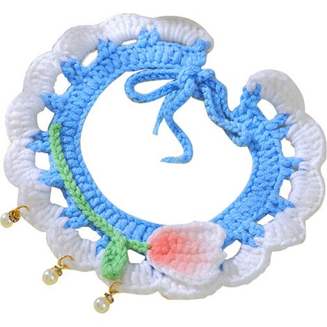 1 Collar tipo bandana tejido, accesorio de hilo suave, ajustable para gatos y perros, disfraz azul para mascotas (1/5)