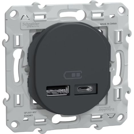 Double chargeur USB A+C 12W anthracite encastré - Ovalis - Schneider (1/3)