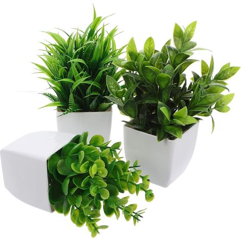 Lot de 3 Petites Plantes Artificielles Pot en PP, Plante Artificielle Bureau, Design Gain de Place et Décoration Réaliste pour Salle de Bain et Maison (1/5)
