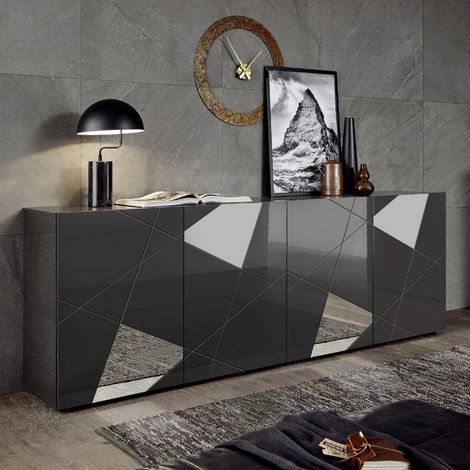Buffet bas moderne laqué gris anthracite 240cm ANTONIA (1/5)