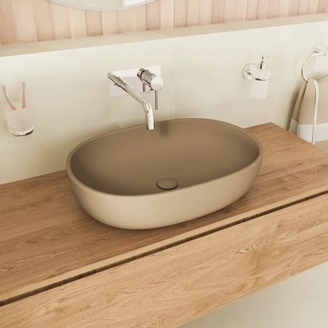 Lavabo da Appoggio Ovale 60x43x14,5 cm Tortora Opaco (1/5)