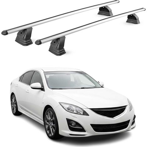 OMAC Barres de toit transversales en aluminium pour Mazda 6 II Berline 2007-2012 – TÜV / DIN 75302:2019 – Antivol inclus – Charge max 75 kg – 2 barres – Gris (1/5)