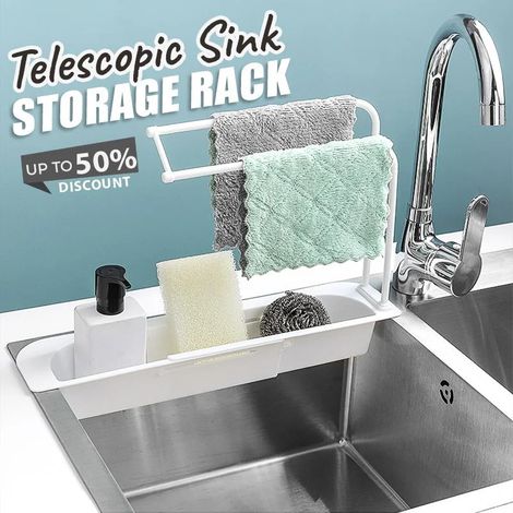 Égouttoir réglable pour évier, porte-torchons et éponges télescopique pour cuisine-AquaForge (1/5)