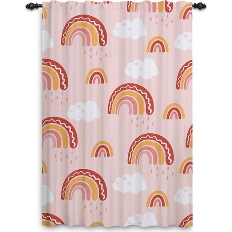 Pencil Pleat Curtains Rainbow Pencil Cartoon Clouds Pastel Bedroom Curtains Kids Window Treatment for Girls Living Room Nursery Cafe Interior Curtain 135 x 245 cm 1 Panel (1/5)