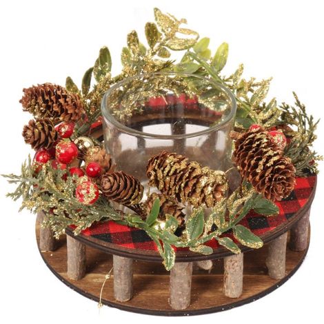Kerzenständer mit natürlichen Dekorationselementen und Glasbehälter, 24 cm (1/2)