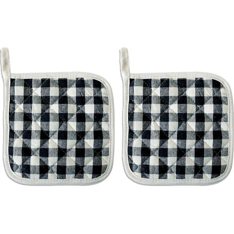 Praktisches 2er-Set Hitzebestndige Baumwoll-Ofenmatte - Quadrat, schwarz