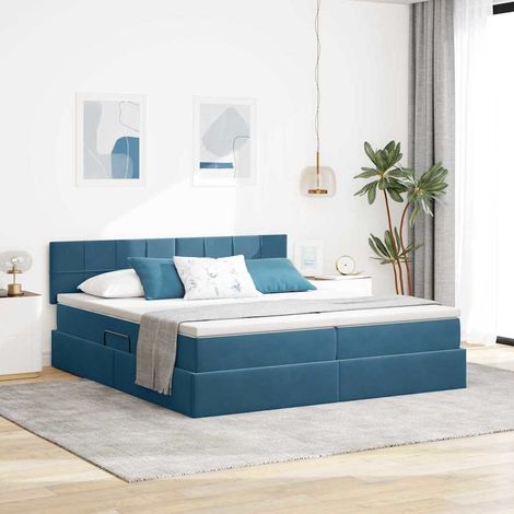 vidaXL Lit de Rangement avec matelas Bleu foncé 90 x 200 cm (1/5)