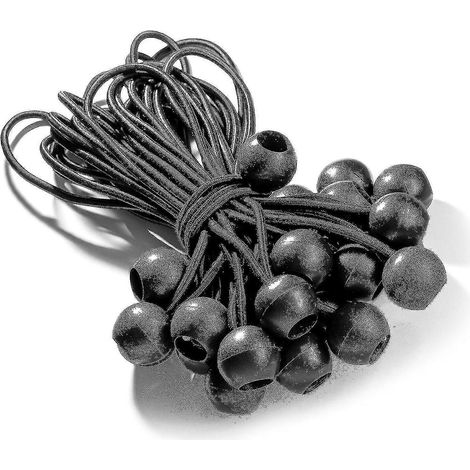50 tendeurs élastiques professionnels avec boules (noirs) pour tentes, bâches, affiches. Tendeurs de bâche, bandes élastiques, supports de bâche, caoutchouc pour bâche, tendeurs en caoutchouc. (1/5)