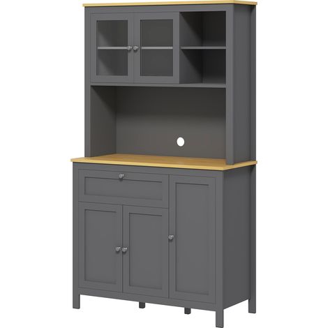 Armoire de cuisine 5 portes 2 vitrées 1 tiroir niche centrale gris 180 cm