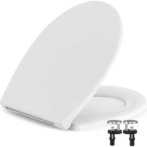 Abattant WC Forme O, Lunette de Toilette Blanche Universelle avec Frein de Chute, Abattant Wc Design Antibactérien et Facile à Nettoyer, Peut Supporter 150 Kg, Blanche (1/5)