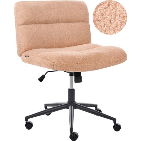 Silla de escritorio para oficina en casa tapizada en bouclé sin reposabrazos asiento neumático base giratoria inclinable rosa melocotón Catlin (1/5)