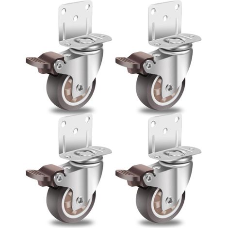 lot de 4 50mm Roulettes pour Meubles avec 4 Frein, Plaque de Montage en L, Roulette Charge Lourde Jusqu'à 270KG, Caoutchouc pour Tous Les Sols, Meuble (1/5)
