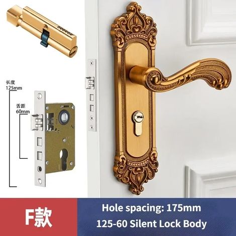 (E) Poignée de porte à mortaiser vintage silencieuse pour chambre à coucher, verrou de sécurité à double verrouillage silencieux, mobilier de porte intérieure (1/5)