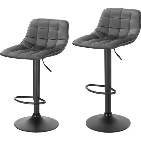 WOLTU 2 X Tabourets de Bar en Velours et métal, Tabouret de comptoir réglable et Rotatif, Chaise de Bar, Gris Foncé (1/5)