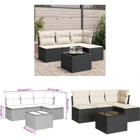 5-tlg. Garten-Sofagarnitur mit Kissen Schwarz Poly Rattan - Gartenmöbel Set - Esstischset - Outdoor Möbel - Lounge Sofa - Rattan Gartenmöbel - Home & Living (1/3)