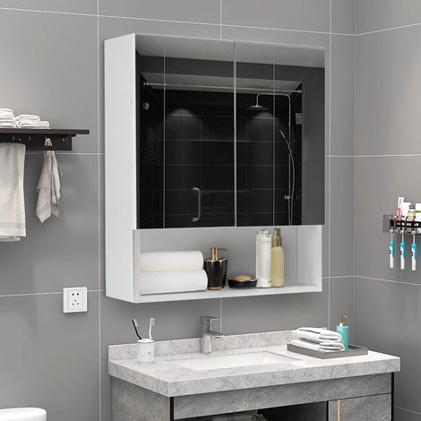 Armoire de Salle de Bain avec Miroir 50 13 60 CM, Armoire de Toilette Rangement avec 2 Portes 1 Niveau Étagère à Hauteur Réglable, Murale Salle de Bain (1/5)