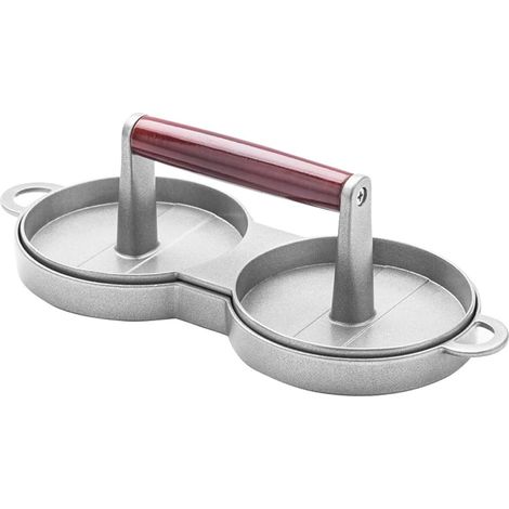 Pressa rotonda a doppia faccia in lega per hamburger, carne e polpette utensile antiaderente in alluminio pressofuso per hamburger e barbecue.