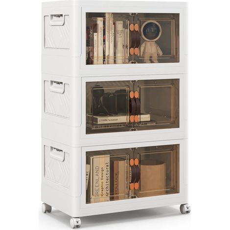 3 Pack Stackable Storage Cabinet Folding Home Organizer Lockable Wheels 34 Gal (1/5)