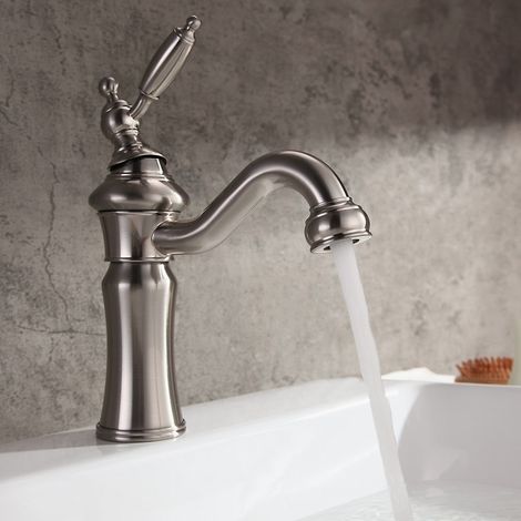 Mitigeur lavabo monobloc Vintage Control en laiton massif en nickel brossé