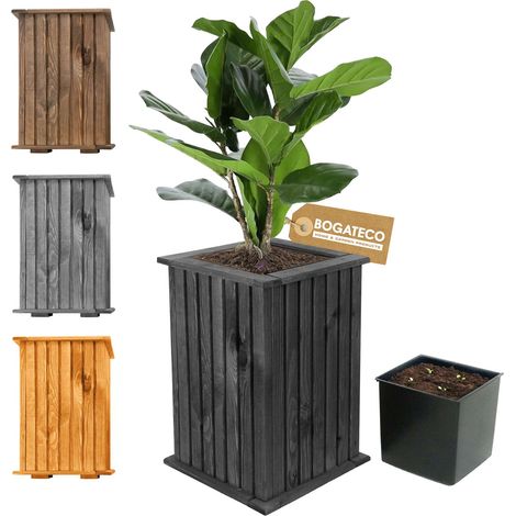 Jardinière Cube Bois Bogateco 40x25x25 cm avec Bac Noir (1/5)