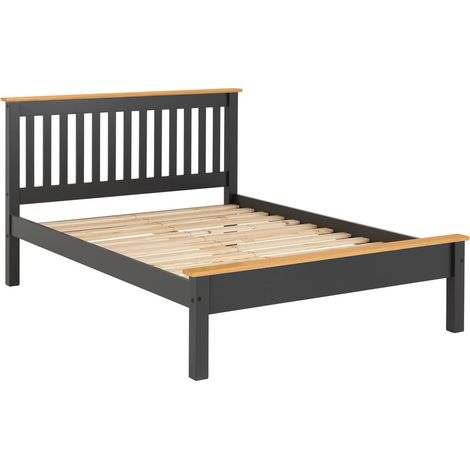Monaco 4 Feet Bed Frame with Low Foot End - L204 x W102.5 x H132 cm - Dark Grey/Oak Effect
