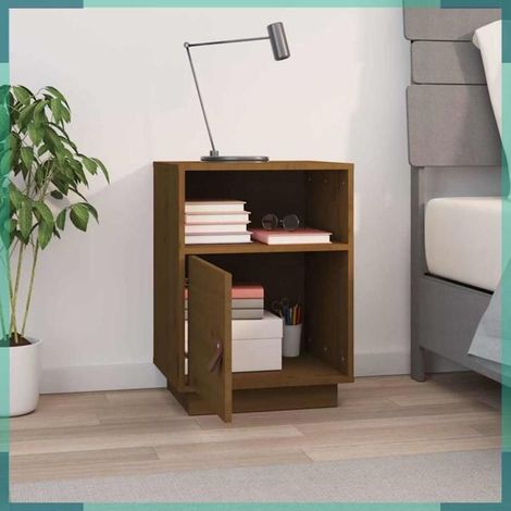 818321 Table de chevet Marron miel 40x34x55 cm Bois de pin massif (1/5)