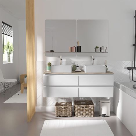 SORRENTO Doppelwaschtisch 120cm hängend - Holzoptik Arbeitsplatte