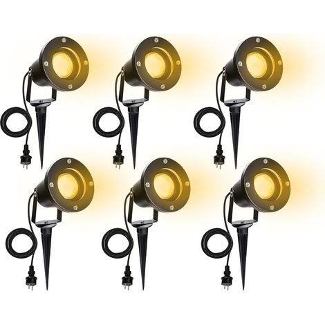 Jiubiaz Lote de 6 focos LED para jardín con estaca, 6 W, iluminación exterior IP65, blanco cálido
