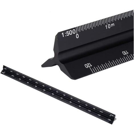 QORVA-Règle triangulaire en aluminium noir de 30 cm, règle graduée en métal, règle triangulaire de réduction en métal 1:100, 1:200, 1:250, 1:300, 1:400, 1:500