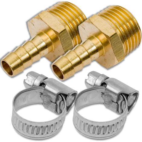 Conector neumático Rockforce, rosca exterior de 1/2", espiga de 8 mm, 2 unidades + abrazaderas