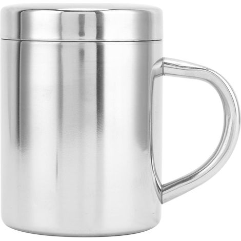 Tasse à Thé en Acie Inoxydable 304, Tasse à Café Agentée avec Couvecle et Poignée Confotable, Tasse à Eau éutilisable et Duable, Tasse en Métal Polyvalente pou Café, Lait,(400 ml)