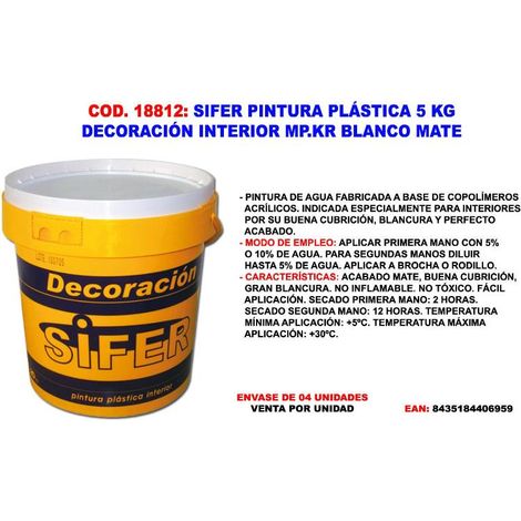 sifer pintura plastica 5 kg pared y techo interior blanco mate