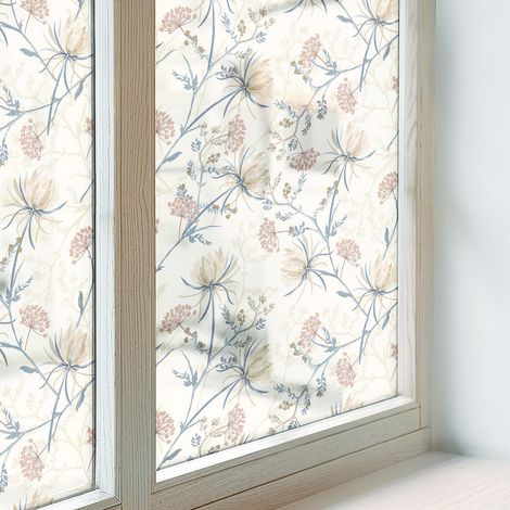 Fensterfolie 200x146 cm Folie für Badezimmer Schlafzimmer Sichtschutz Fenster Milchglas Selbstklebend Blickdicht Dekorativ Blumen der Harmonie