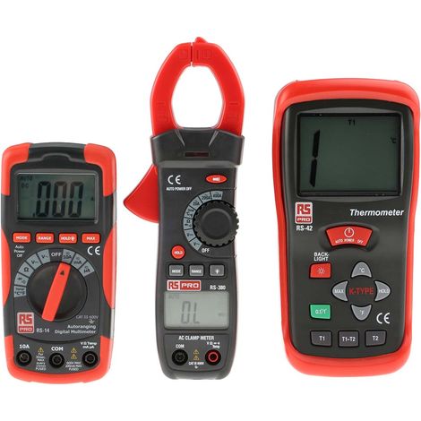 Rs Pro – Multimètre numérique RS14 – Pince ampèremétrique RS380 – Thermomètre RS42 – CAT III 600V – Affichage LCD – Pour usage industriel